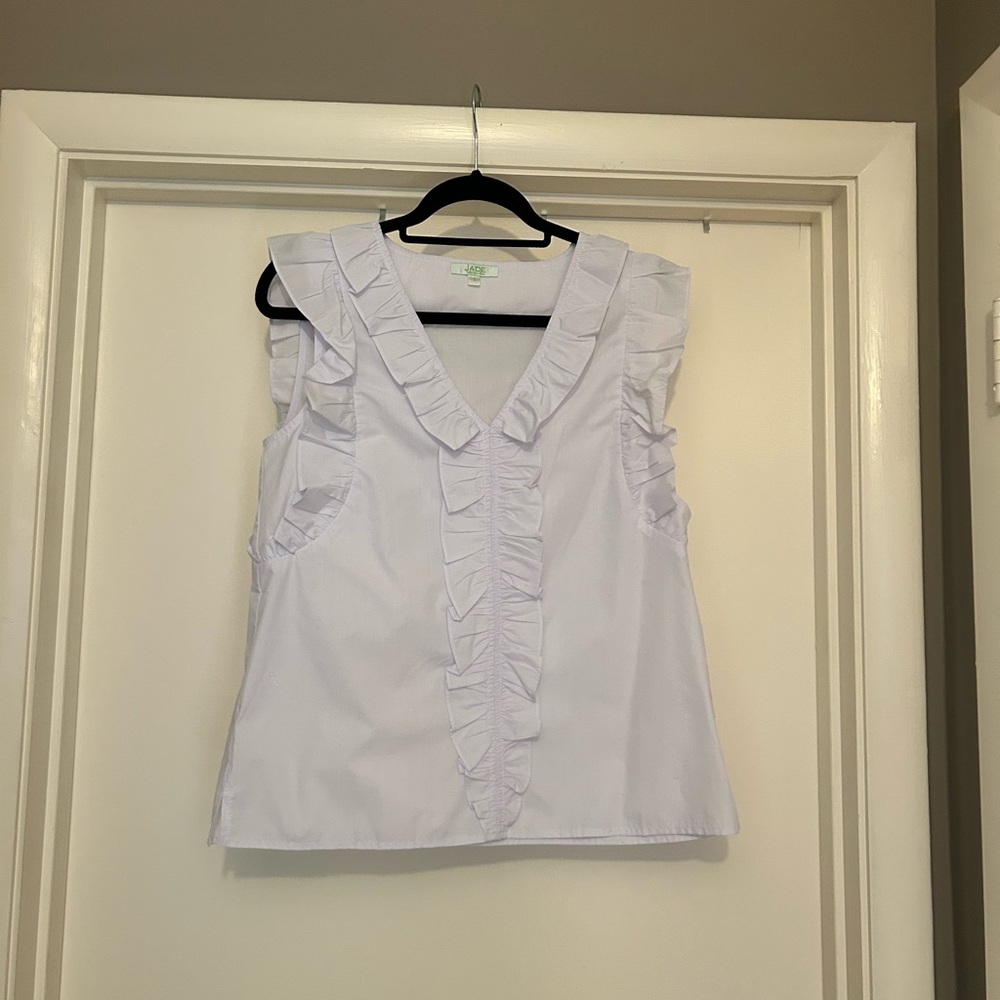 Jade White Ruffle V-Neck Blouse